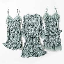 Load image into Gallery viewer, Spring Summer New Bathrobe Women Kimono Gown Satin Pajamas Sets 4PCS