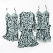 Load image into Gallery viewer, Spring Summer New Bathrobe Women Kimono Gown Satin Pajamas Sets 4PCS
