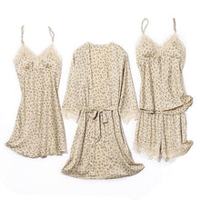 Load image into Gallery viewer, Spring Summer New Bathrobe Women Kimono Gown Satin Pajamas Sets 4PCS