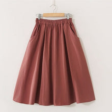 Load image into Gallery viewer, Spring Summer Solid Cotton Skirt Women Elastic High Waist Midi Skirts