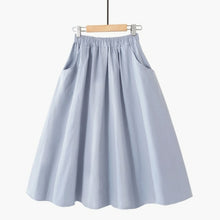 Load image into Gallery viewer, Spring Summer Solid Cotton Skirt Women Elastic High Waist Midi Skirts