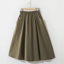 Load image into Gallery viewer, Spring Summer Solid Cotton Skirt Women Elastic High Waist Midi Skirts