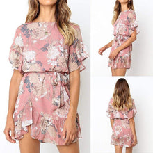 Load image into Gallery viewer, Spring Summer new Irregular high waist pink flower print chiffon - Sophornlilly