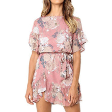 Load image into Gallery viewer, Spring Summer new Irregular high waist pink flower print chiffon - Sophornlilly
