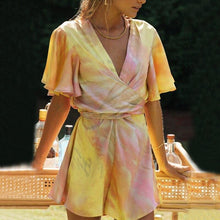 Load image into Gallery viewer, Spring V Neck Tie Dye Playsuits Boho Summer Women Casual Short - Sophornlilly