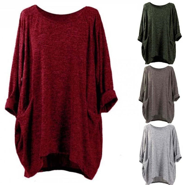 Spring Women Plus Size Tunic Tops Loose Tee Shirt With Pockets Casual