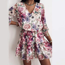 Load image into Gallery viewer, Spring Women's Chiffon V Neck Flower Print Dress Casual Long Sleeve - Sophornlilly