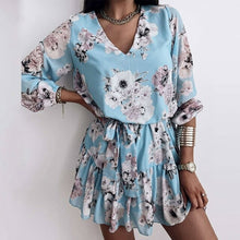 Load image into Gallery viewer, Spring Women's Chiffon V Neck Flower Print Dress Casual Long Sleeve - Sophornlilly
