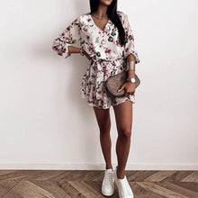 Load image into Gallery viewer, Spring Women's Chiffon V Neck Flower Print Dress Casual Long Sleeve - Sophornlilly