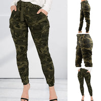 Women's Plus Size Camo Jogger Cargo Pants High Waist Slim