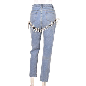 Shallow High Waist Washed Pants Sexy Jeans