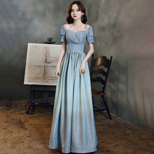 Load image into Gallery viewer, Square Collar Evening Dress Short Sleeves Ruched Sequins Elegant A
