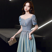 Load image into Gallery viewer, Square Collar Evening Dress Short Sleeves Ruched Sequins Elegant A