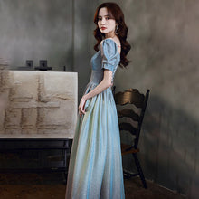 Load image into Gallery viewer, Square Collar Evening Dress Short Sleeves Ruched Sequins Elegant A