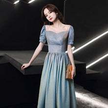 Load image into Gallery viewer, Square Collar Evening Dress Short Sleeves Ruched Sequins Elegant A