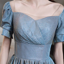 Load image into Gallery viewer, Square Collar Evening Dress Short Sleeves Ruched Sequins Elegant A