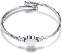 Load image into Gallery viewer, Stainless Steel Cable Wire Heart Charm Bangle Bracelet Anniversary