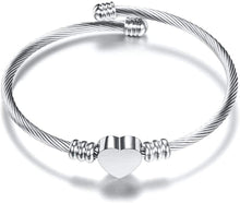 Load image into Gallery viewer, Stainless Steel Cable Wire Heart Charm Bangle Bracelet Anniversary