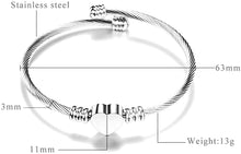 Load image into Gallery viewer, Stainless Steel Cable Wire Heart Charm Bangle Bracelet Anniversary