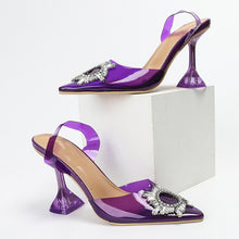 Load image into Gallery viewer, Star Style Pointed Toe Purple PVC Transparent High Heels Women Pumps