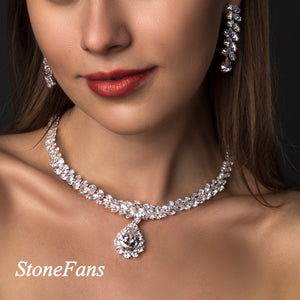 StoneFans Wedding Necklace and Earring Set for Bride Dubai Nigeria CZ