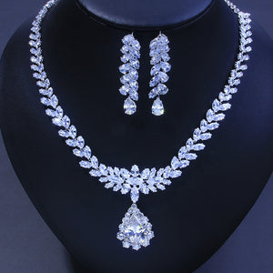 StoneFans Wedding Necklace and Earring Set for Bride Dubai Nigeria CZ