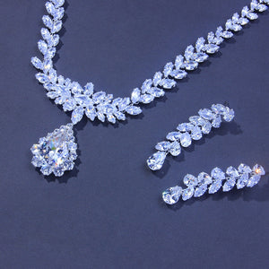 StoneFans Wedding Necklace and Earring Set for Bride Dubai Nigeria CZ