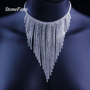 Long Tassel Choker Necklace Rhinestone Jewelry