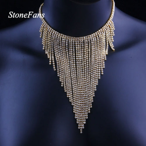 Long Tassel Choker Necklace Rhinestone Jewelry