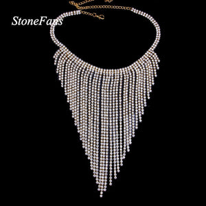 Long Tassel Choker Necklace Rhinestone Jewelry