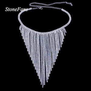 Long Tassel Choker Necklace Rhinestone Jewelry