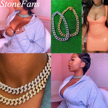 Load image into Gallery viewer, Stonefans Gold Iced Out Cuban Chain Necklace Bling Hip Hop Adjustable