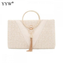 Load image into Gallery viewer, Straw Zinc Alloy Tassels Handbag For Women Wedding Party Clutch