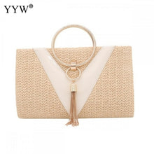 Load image into Gallery viewer, Straw Zinc Alloy Tassels Handbag For Women Wedding Party Clutch