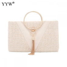 Load image into Gallery viewer, Straw Zinc Alloy Tassels Handbag For Women Wedding Party Clutch