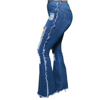 Street Wear Urban Plus Size Women Jeans Fashion High Waist Hole Tassel