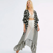 Load image into Gallery viewer, Striped Plaid Polyester Loose fitting Long Cardigan Beach Sunscreen - Sophornlilly