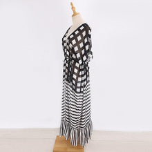 Load image into Gallery viewer, Striped Plaid Polyester Loose fitting Long Cardigan Beach Sunscreen - Sophornlilly