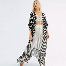 Load image into Gallery viewer, Striped Plaid Polyester Loose fitting Long Cardigan Beach Sunscreen - Sophornlilly