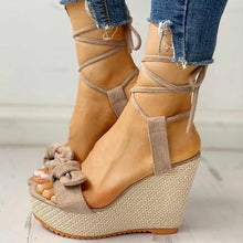 Load image into Gallery viewer, Summer Ankle Strap Women Sandals Platform Wedges High Heel Flock
