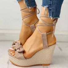 Load image into Gallery viewer, Summer Ankle Strap Women Sandals Platform Wedges High Heel Flock