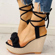 Load image into Gallery viewer, Summer Ankle Strap Women Sandals Platform Wedges High Heel Flock