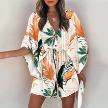 Load image into Gallery viewer, Casual Boho Dress Flora Printed Batwing Sleeve Lace