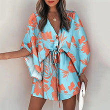 Load image into Gallery viewer, Casual Boho Dress Flora Printed Batwing Sleeve Lace