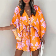 Load image into Gallery viewer, Casual Boho Dress Flora Printed Batwing Sleeve Lace