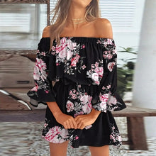 Load image into Gallery viewer, Casual Boho Dress Flora Printed Batwing Sleeve Lace