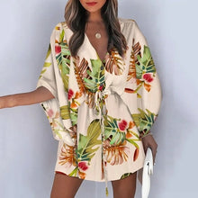 Load image into Gallery viewer, Casual Boho Dress Flora Printed Batwing Sleeve Lace