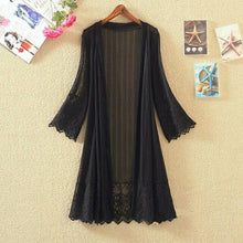 Load image into Gallery viewer, Summer Chiffon Blouse Black Cardigan Sun Protection Clothing Long