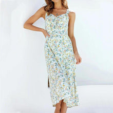 Load image into Gallery viewer, Summer Dress Femme Robe Floral Print Hem Slit  V Neck Sleeveless Maxi - Sophornlilly