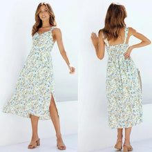 Load image into Gallery viewer, Summer Dress Femme Robe Floral Print Hem Slit  V Neck Sleeveless Maxi - Sophornlilly